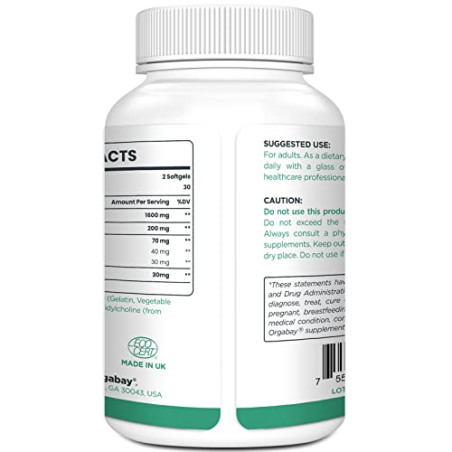 Orgabay Liposomal Quercetin Phytosome 1600 mg – Bromelain 200 mg, Zinc 30 mg, Vitamin C, Turmeric 40 mg | 120 Softgels