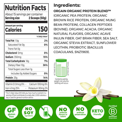 Orgain Protein Powder + Collagen, Vanilla Bean — 25g Protein, 10g Collagen, 1B Probiotics, Gluten Free