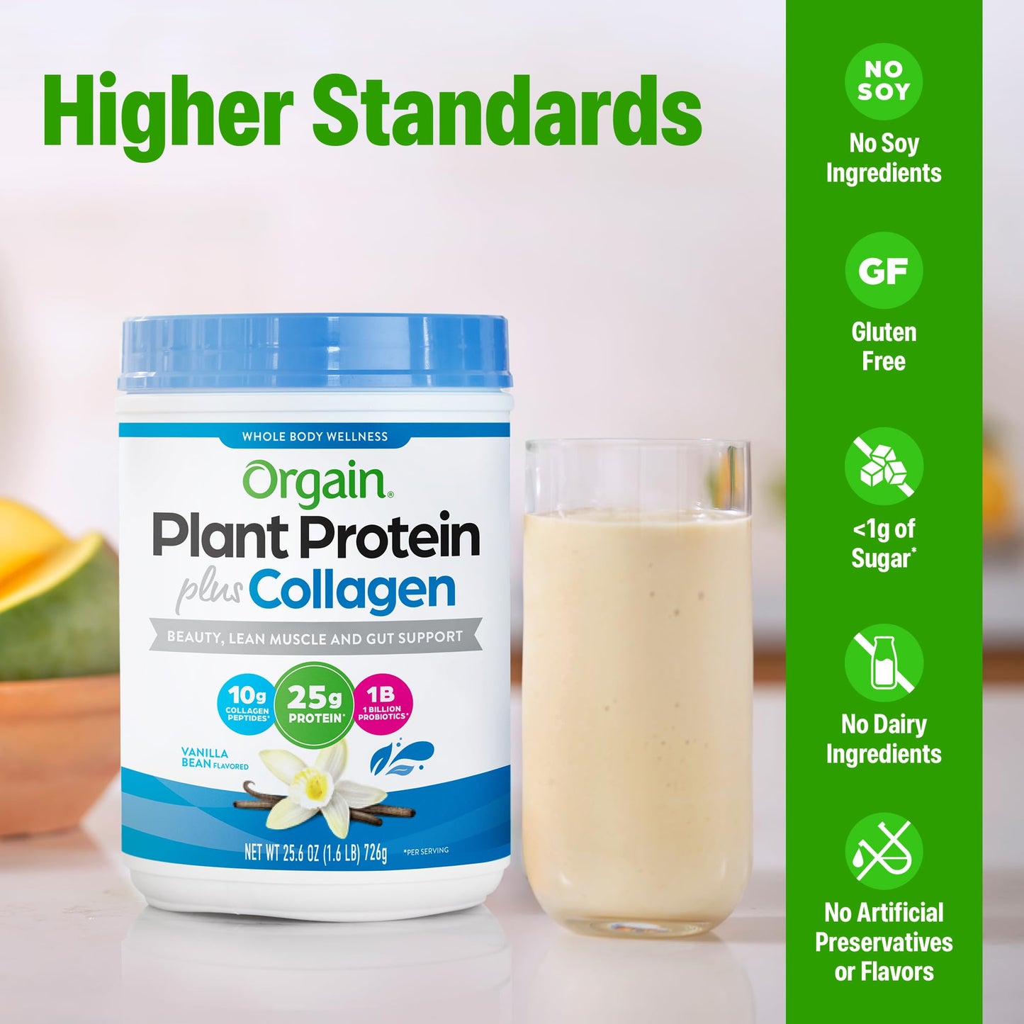 Orgain Protein Powder + Collagen, Vanilla Bean — 25g Protein, 10g Collagen, 1B Probiotics, Gluten Free