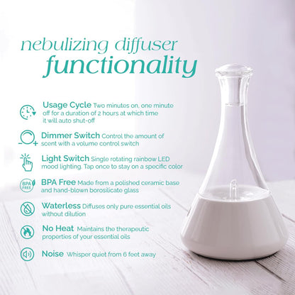 Organic Aromas Opulence Nebulizing Diffuser – Pink Floral Ceramic Base, No Heat, No Water, No Plastic