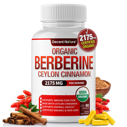 Organic Berberine with Ceylon Cinnamon 2175mg - 90 Capsules | USDA Organic
