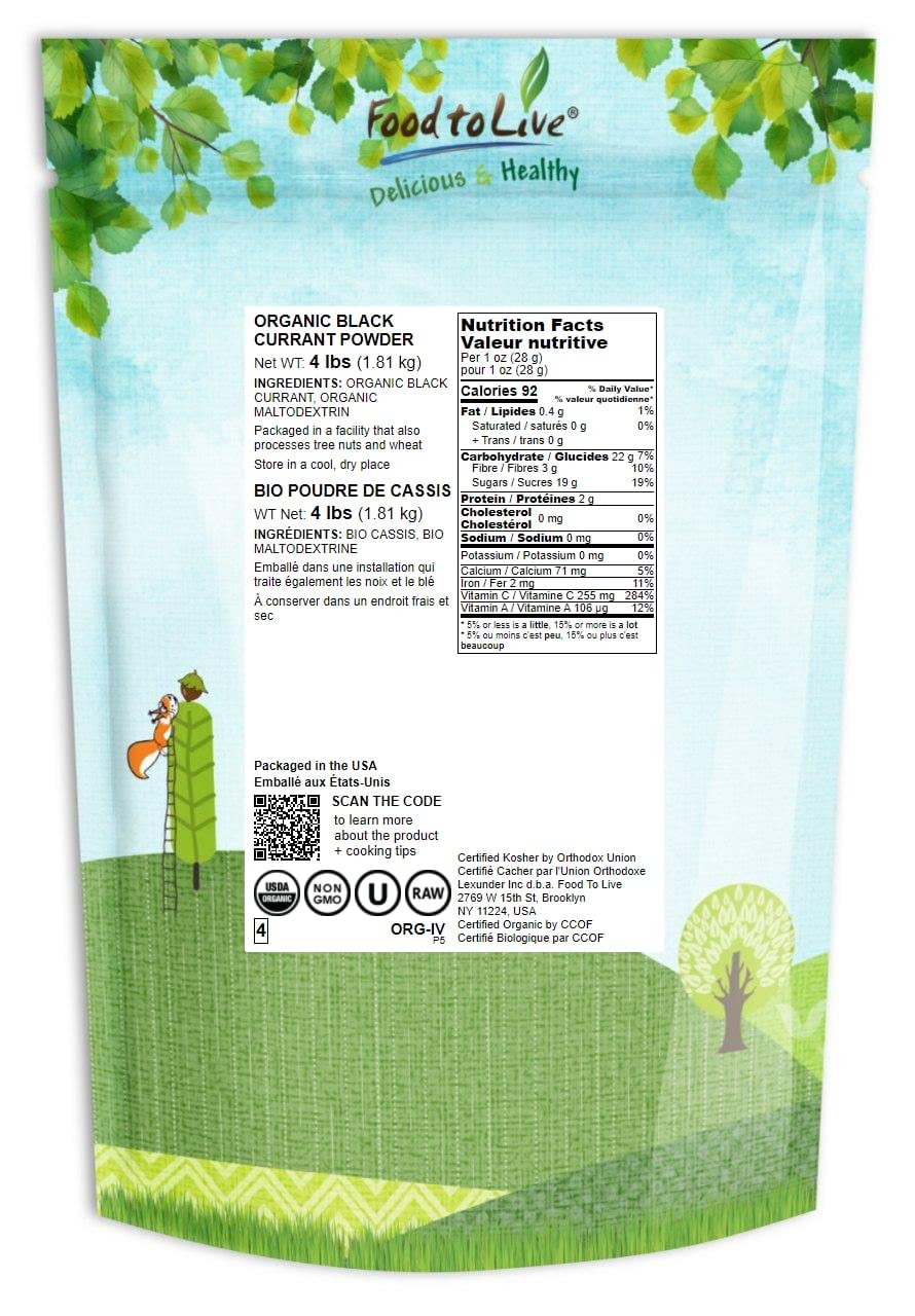 Organic Black Currant Juice Powder 4 lb – Non-GMO, Raw, Kosher, Vegan | Food to Live