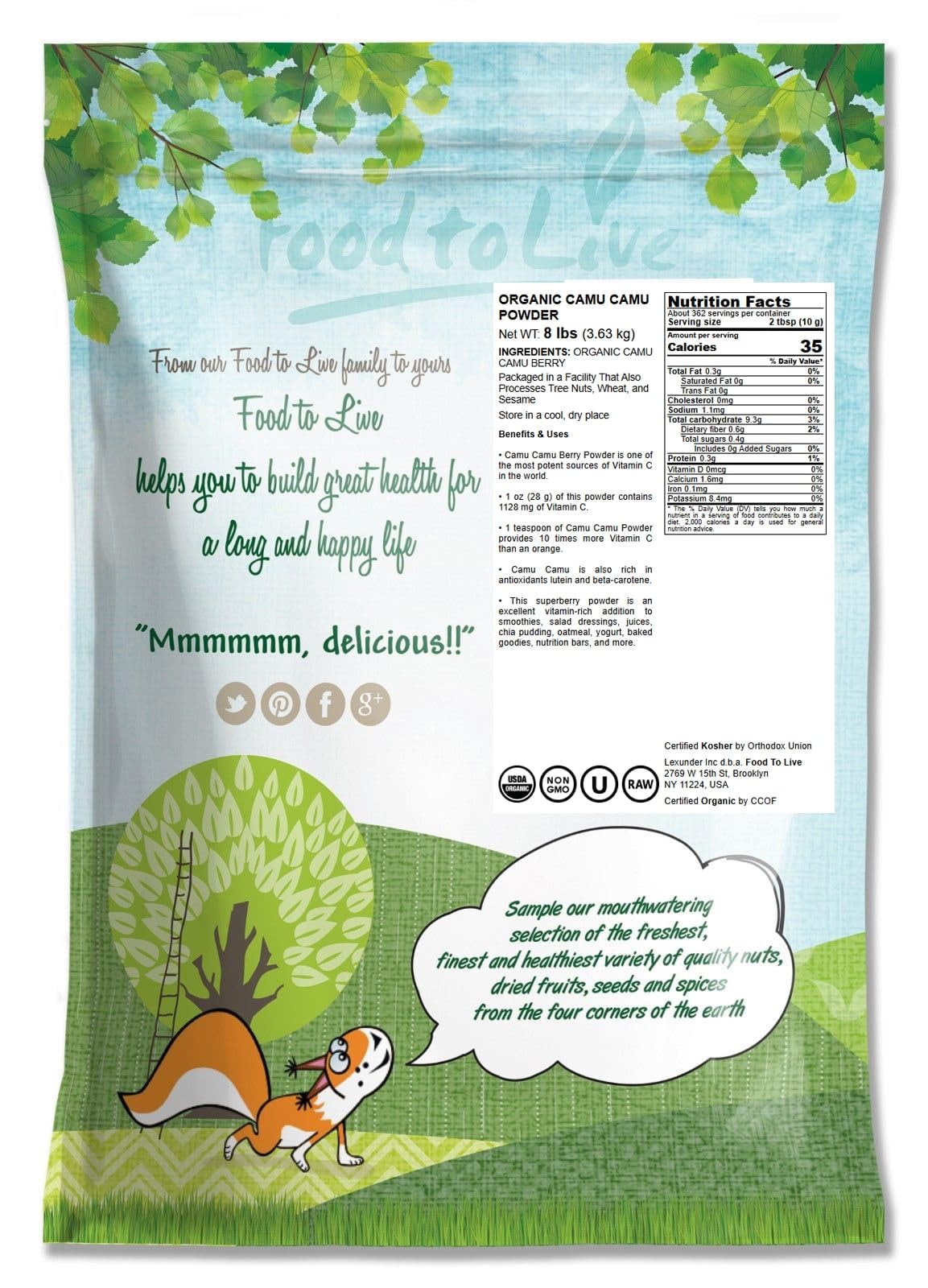 Food To Live Organic Camu Camu Powder – 8 Pounds – Non-GMO, Kosher, Raw, Vegan Superfood