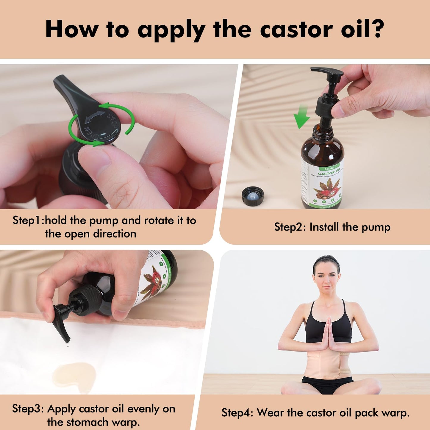 Castor Oil Pack Wrap – 8 oz Cold Pressed Organic Castor Oil (Glass Bottle)
