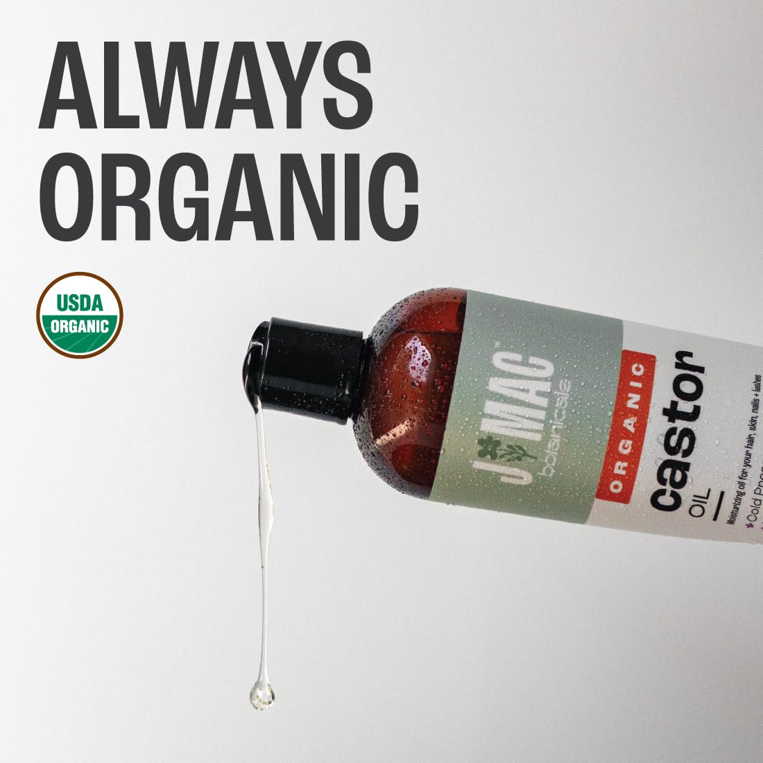 J Mac Botanicals Organic Castor Oil (8 oz) – Cold Pressed, BPA Free, Hexane Free, USDA Organic
