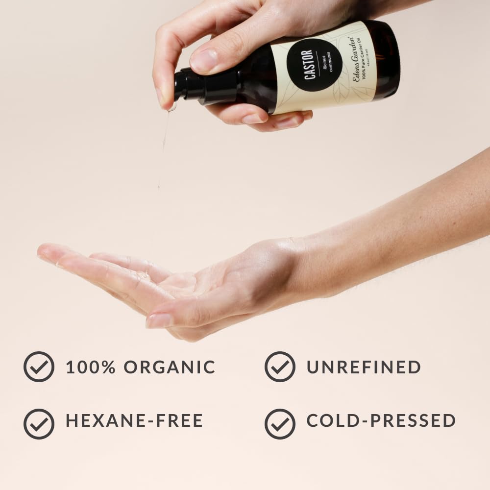 Edens Garden Organic Castor Oil – Cold Pressed, Hexane-Free, 100% Pure Therapeutic Grade (118 ml)