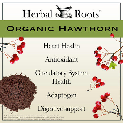 Herbal Roots Organic Hawthorn Berry Capsules – Extra Strength 1,200mg per Serving | 60 Vegan Capsules