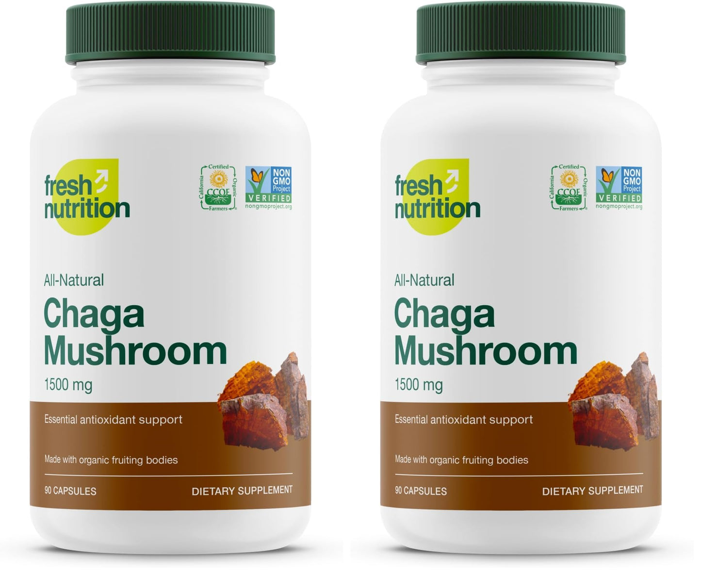 Organic Chaga Mushrooms – DNA Verified 1500mg per Serving – Non-GMO, Gluten & Soy Free, Vegan (Pack of 2)