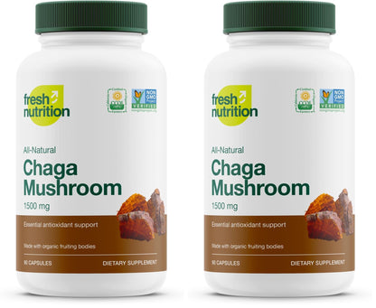 Organic Chaga Mushrooms – DNA Verified 1500mg per Serving – Non-GMO, Gluten & Soy Free, Vegan (Pack of 2)