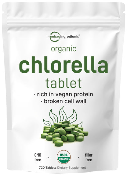 Organic Chlorella Tablets 500mg | 720 Tabs (360g) | Broken Cell Wall | Non-GMO