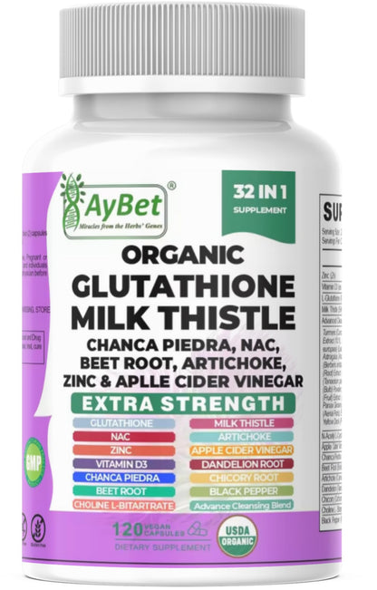 Glutathione NAC Milk Thistle Supplement | Liver Health Support | 32-in-1 Herbal Antioxidant Formula | Halal Vegan Organic Daily Wellness