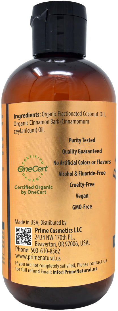 Prime Natural Oil Pulling with Organic Coconut & Cinnamon Bark Oil 8oz – Alcohol-Free Mouthwash for Fresh Breath & Whiter Teeth