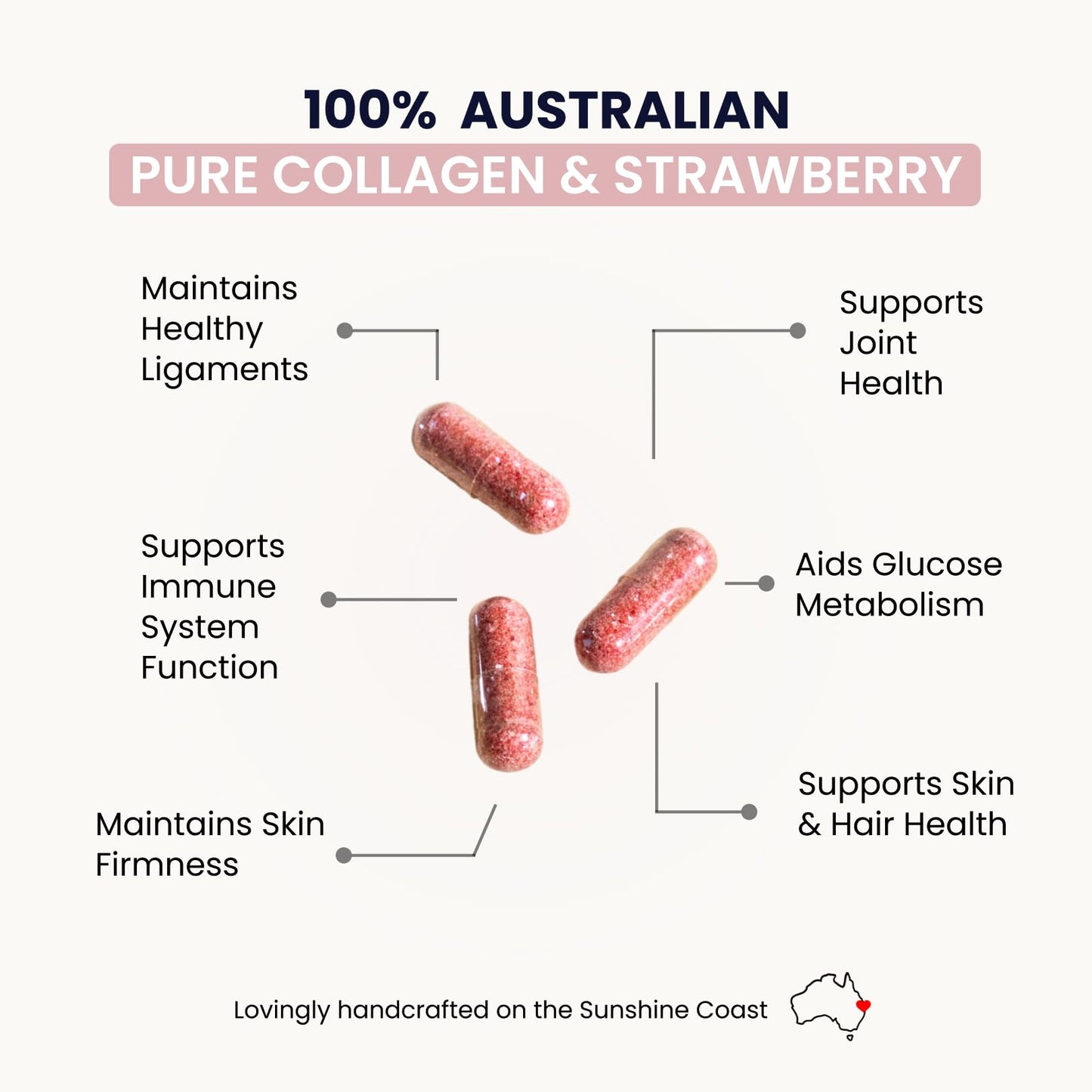 Organic Collagen Australia – Beauty Brilliance Strawberry Capsules, 120 Count