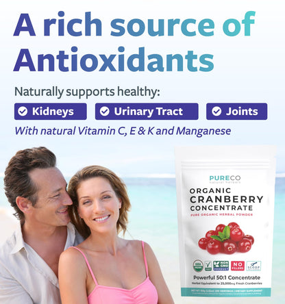 USDA Organic Cranberry Powder - 50:1 Concentrate for Urinary Tract Health (Vegan, Non-GMO, Filler Free) - 200 Servings