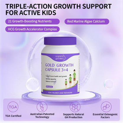 Organic Garden Height Support Capsules for Teens & Young Adults | Red Algae Calcium, L-Lysine