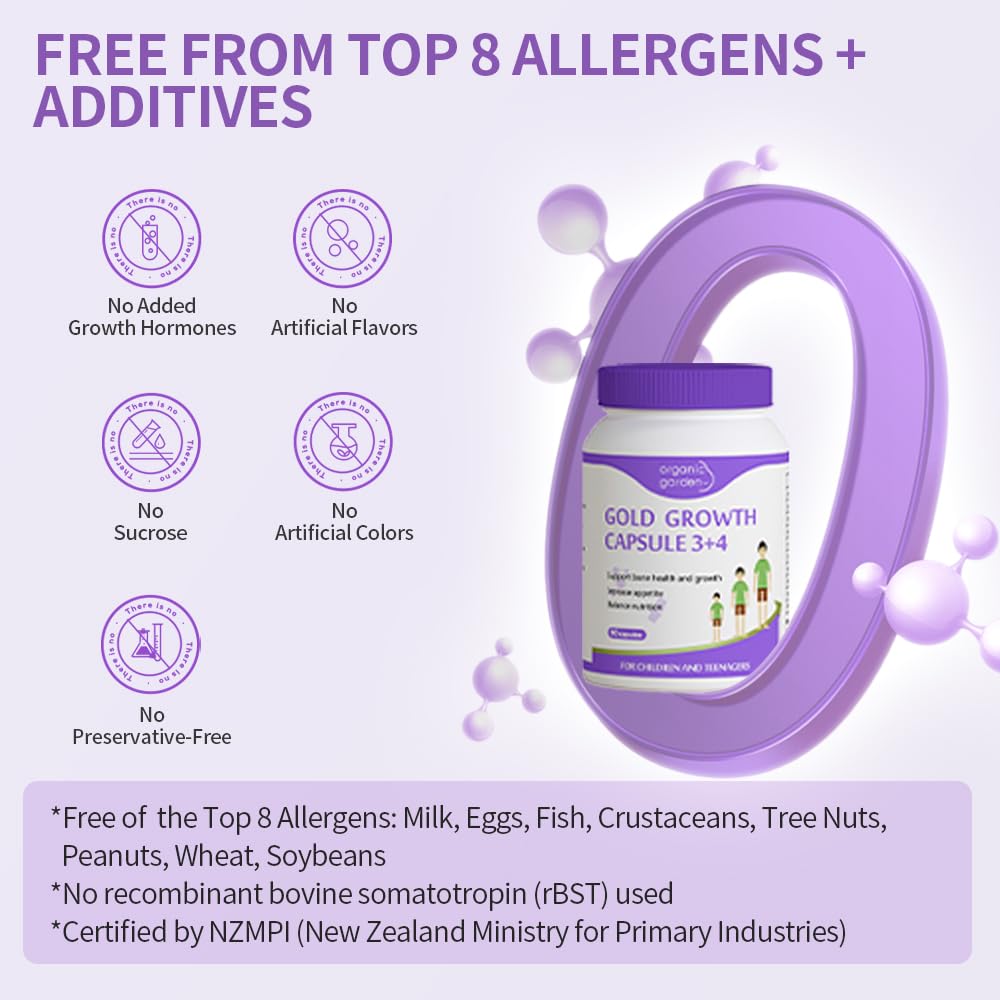 Organic Garden Height Support Capsules for Teens & Young Adults | Red Algae Calcium, L-Lysine