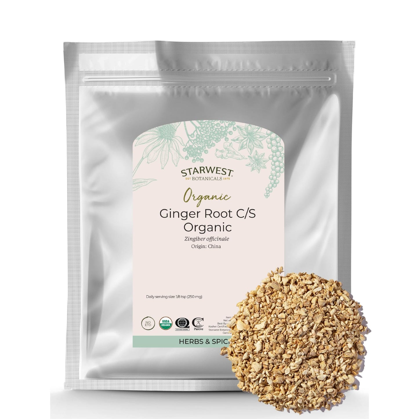 Starwest Botanicals Organic Ginger Root - 1 lb Bulk, Cut & Sifted, Kosher & Non-GMO
