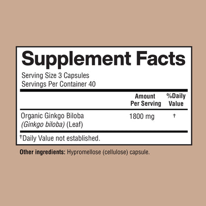 Happi Mi Nutrition Ginkgo Biloba 1800mg – Organic for Memory & Brain Function, 120 Veggie Caps, Non-GMO