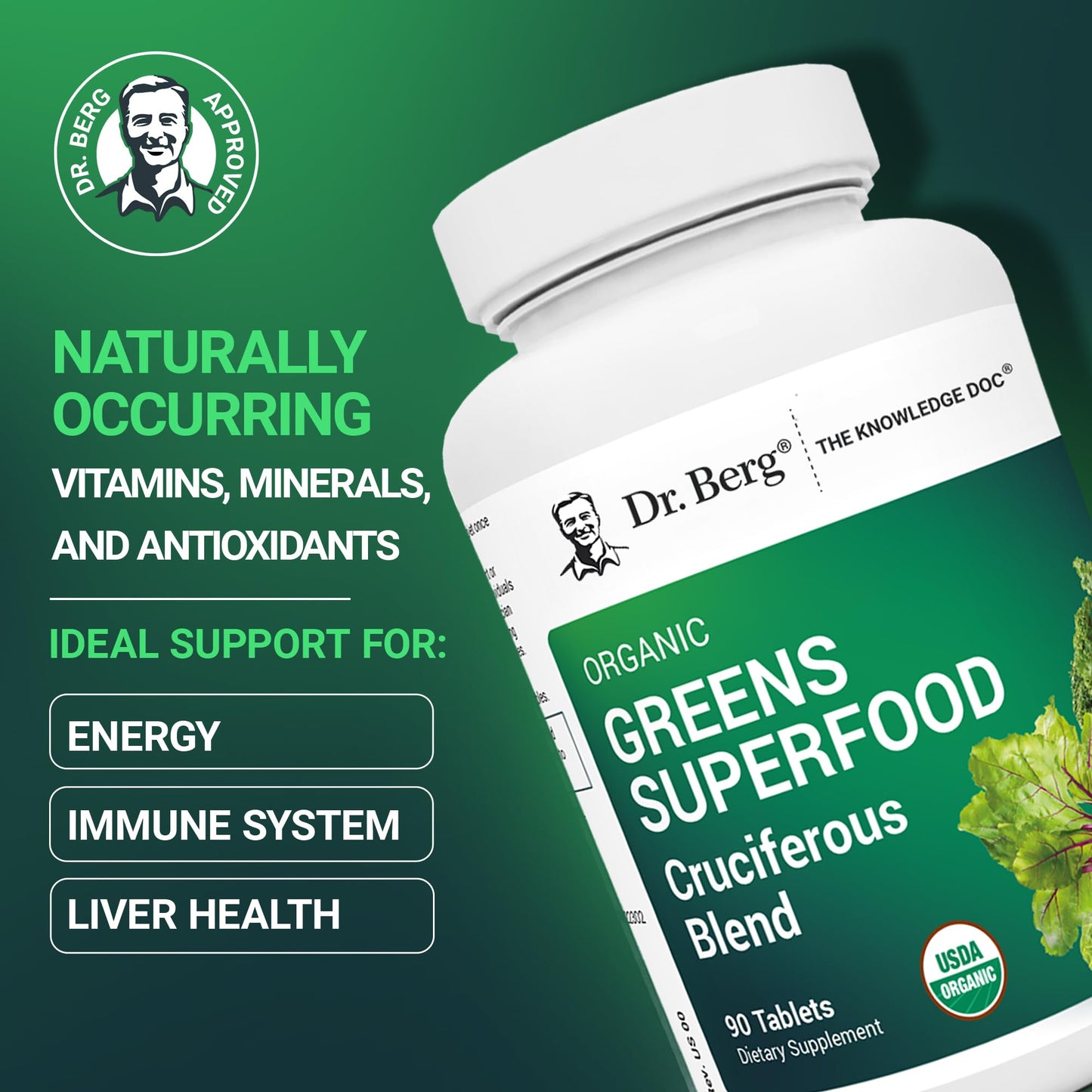 Dr. Berg's Greens Superfood – Cruciferous Veggie Tablets (90 Count)