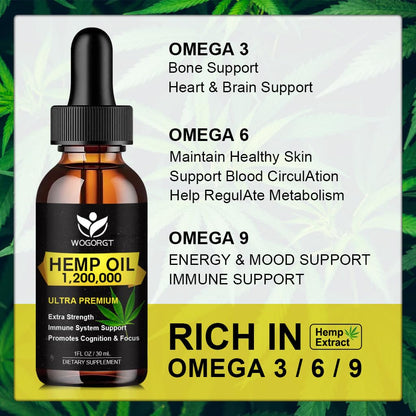 4 Pack Organic Hemp Oil 30mL - 100% Natural, Omega 3-6-9, Vegan