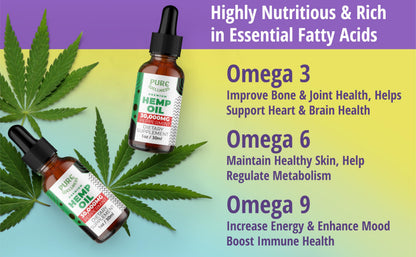 Organic Hemp Seed Oil 6 Oz - Peppermint Flavor, 30,000 mg, Non-GMO, Vegan