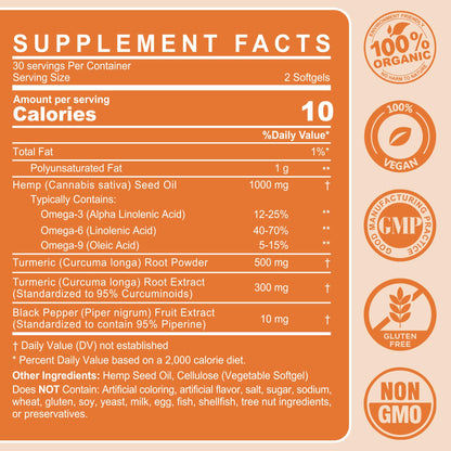 2 Pack Hēmp Oil Capsules with Turmeric — Organic Hemp Seed Oil + Curcumin
