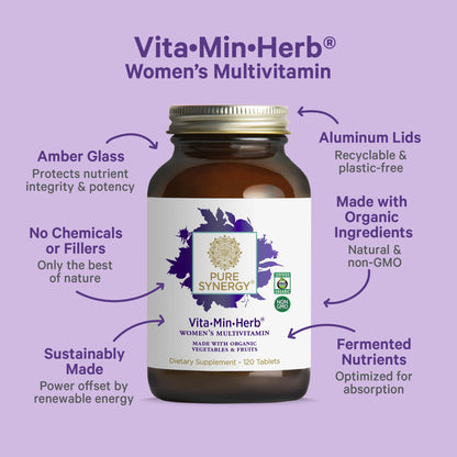 PURE SYNERGY Vita-Min-Herb for Women | Organic Whole-Food Multivitamin (120 Tablets)