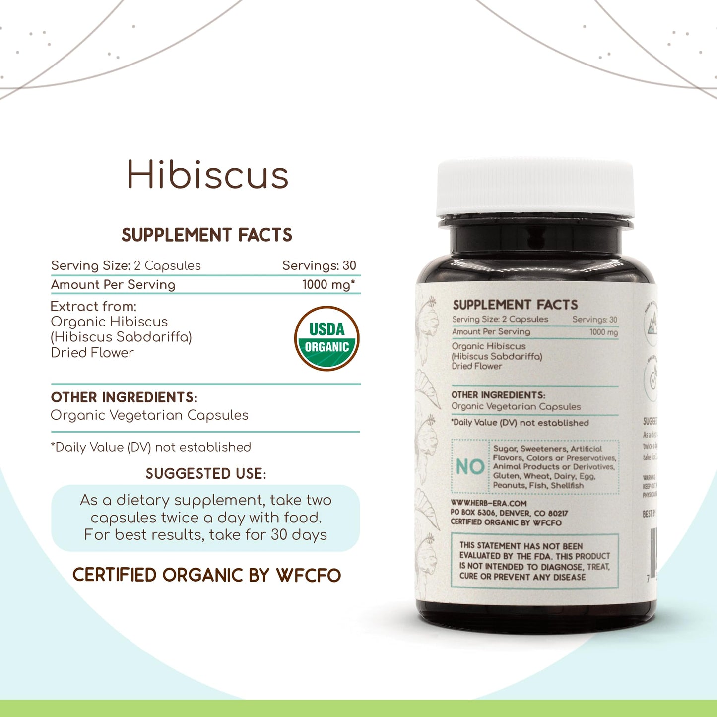 HerbEra Hibiscus USDA Organic 60 Capsules | Organic Hibiscus
