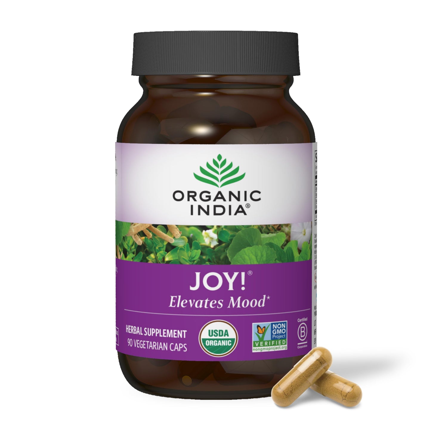 ORGANIC INDIA Joy Herbal Supplement – Immune Support, Memory & Focus, Vegan, Gluten-Free, Kosher, USDA Organic, Non-GMO, 90 Capsules