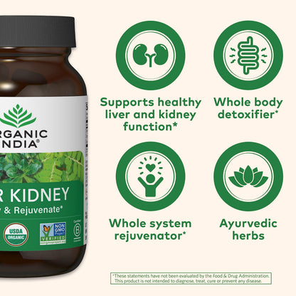 Organic India Liver Kidney Cleanse Detox Repair – Herbal Supplement (90 Capsules) | Vegan | USDA Organic