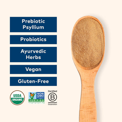 ORGANIC INDIA Psyllium Husk Powder - Organic Fiber Supplement, Whole Psyllium Husk Powder Unflavored, Pre & Probiotic, USDA Organic, Gluten Free - 10 Oz