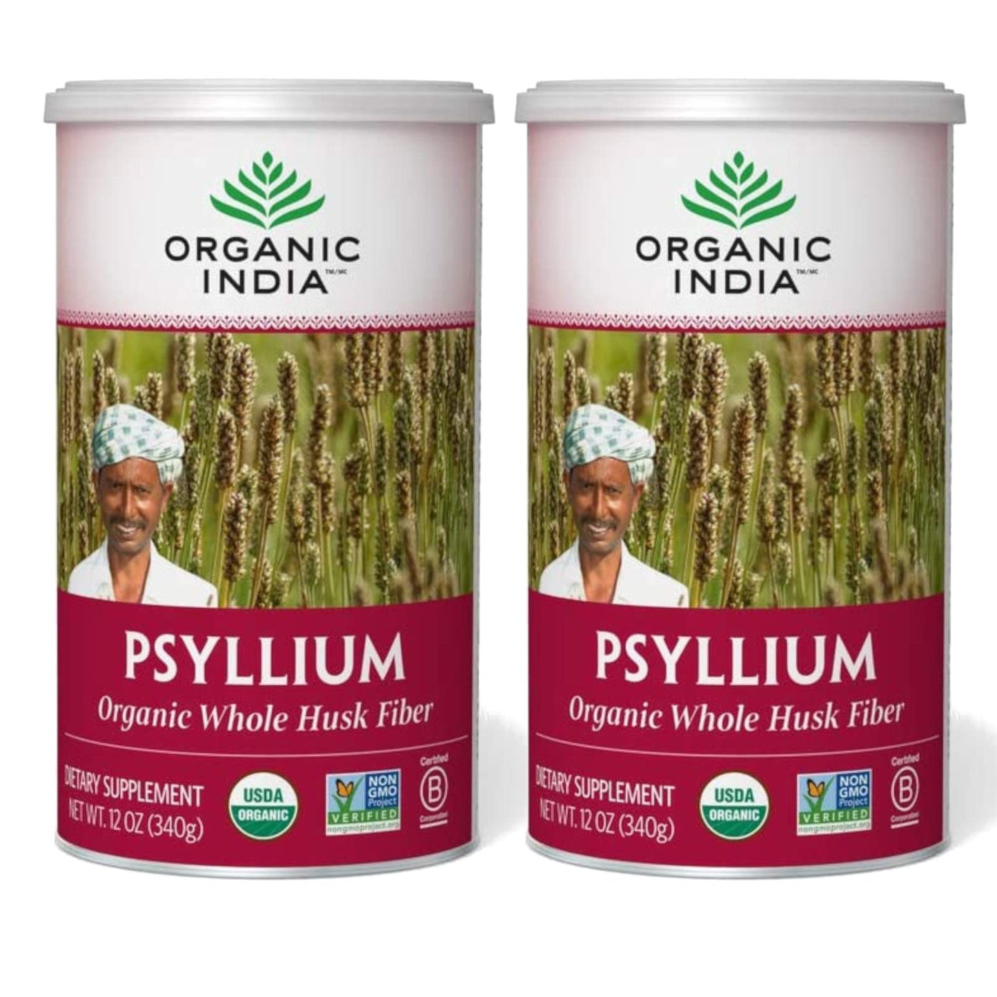 Organic India Psyllium Husk Powder - Whole Fiber, Digestion Support (12 oz x2)