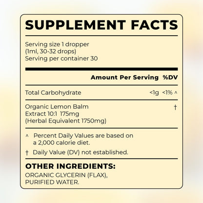 Organic Lemon Balm Drops (10:1) – Alcohol-Free Extract | Digestive Support | 1 fl oz