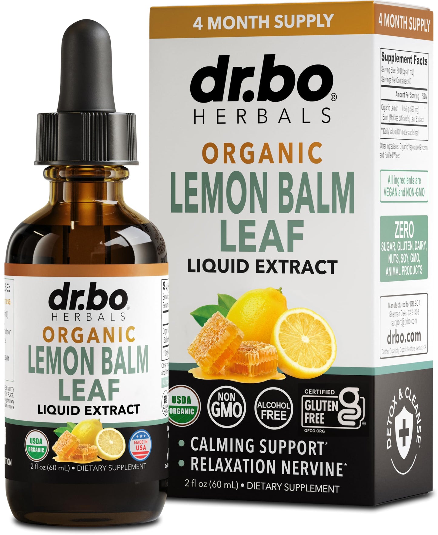 Organic Lemon Balm Extract Tincture – Calm Relaxation Drops (Vegan, 2oz)