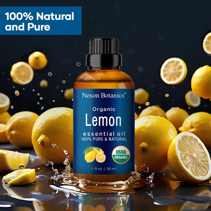 Organic Lemon Essential Oil 30 ml – Nexon Botanics | Pure, Natural, Undiluted Lemon Oil for Aromatherapy, Diffusers, DIY, Candles & Soaps