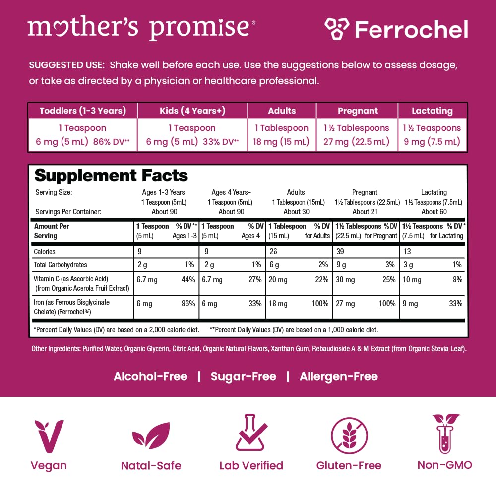 Organic Liquid Iron Supplement for Women, Men & Kids | Sugar-Free Berry Flavor
