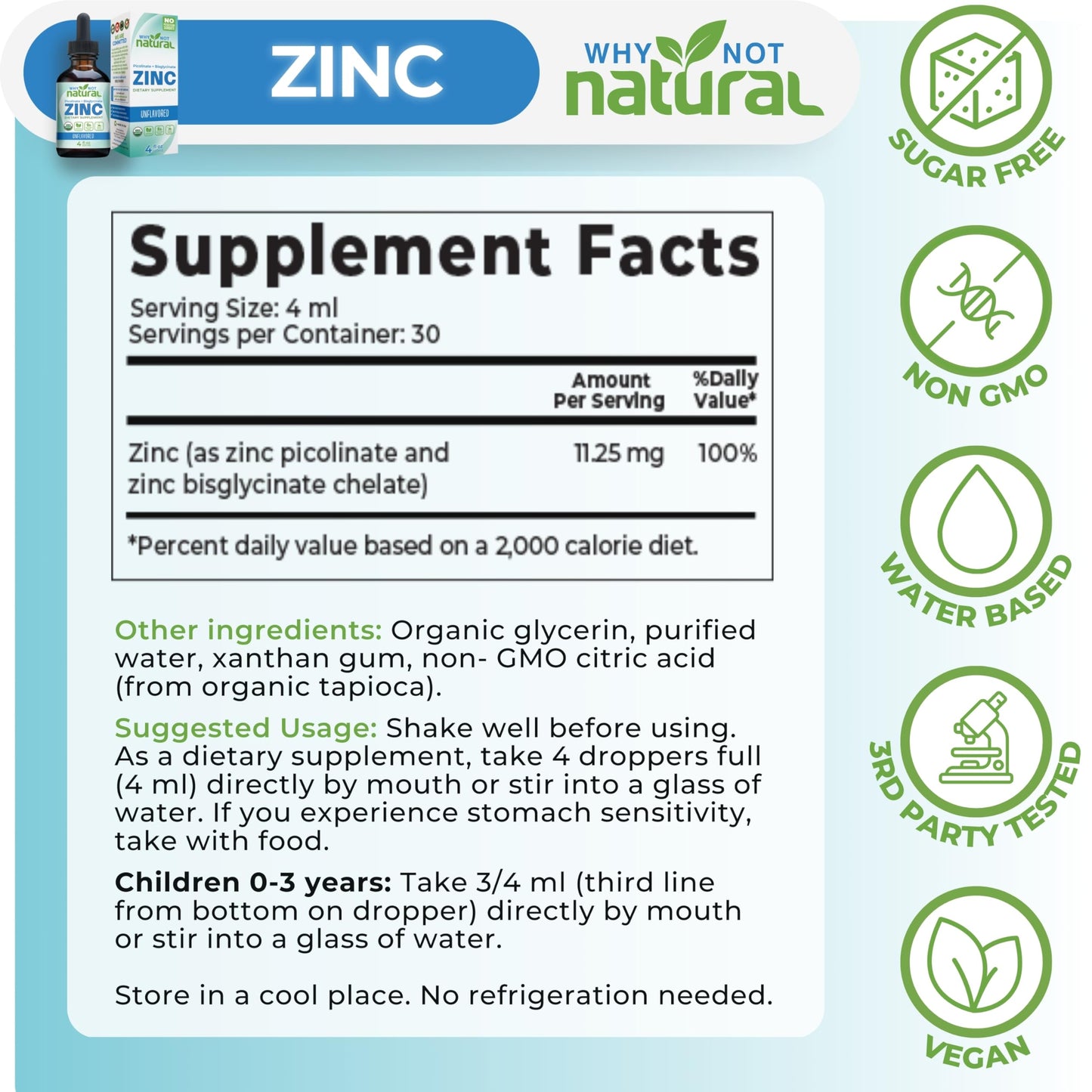 Organic Liquid Zinc Drops – Chelated Picolinate & Bisglycinate (Vegan)