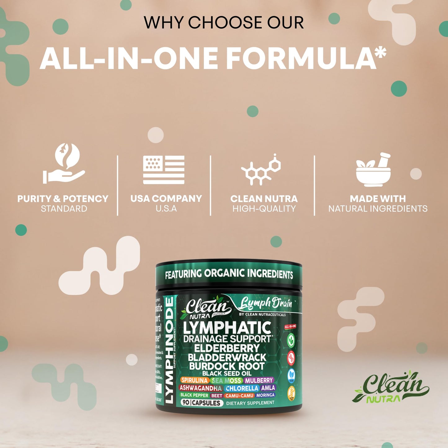 Organic Lymphatic Drainage Supplements | Elderberry, Sea Moss, Spirulina | Clean Nutra