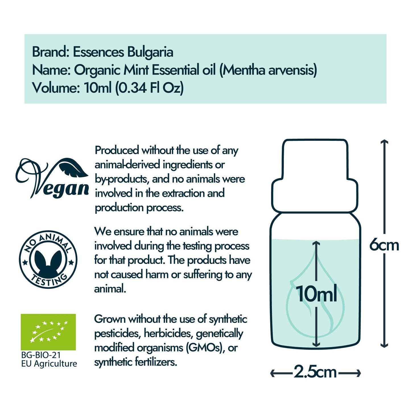 Organic Mint Essential Oil 1/3 Oz (10ml) Mentha arvensis – 100% Pure & Undiluted Aromatherapy