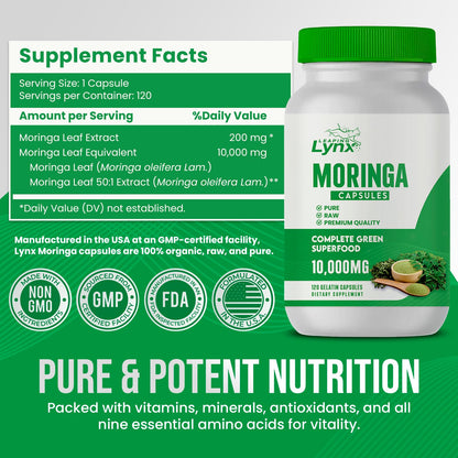 Organic Moringa 1200mg | 120 Capsules (60-Day) – Energy & Immune Support | Non-GMO