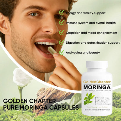 Golden Chapter Moringa Capsules – Iron, Magnesium, B12 & Vitamin C | Joint Support & Energy, 60 Count