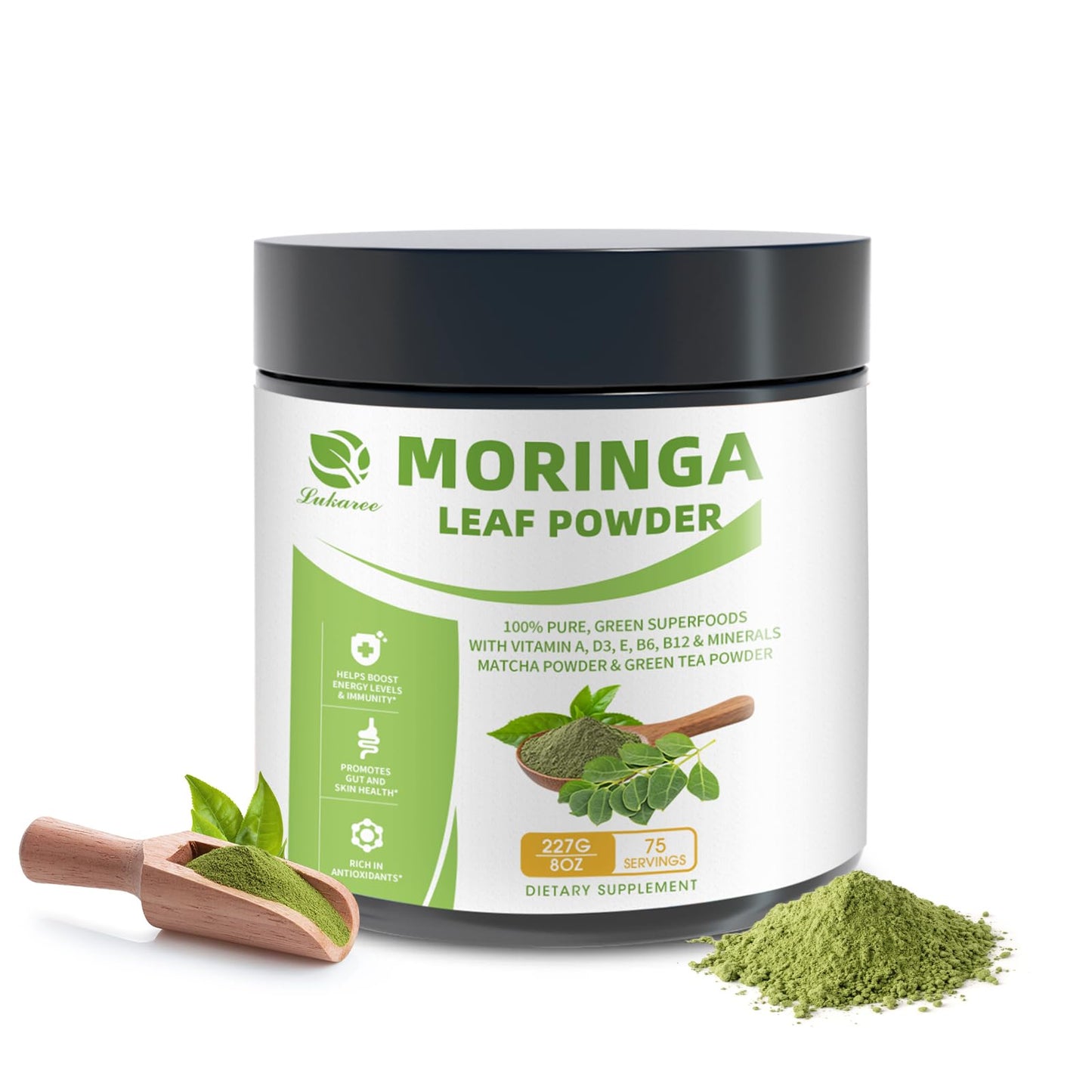 Organic Moringa & Matcha Powder – Multi-Green Superfoods for Energy, Digestion, Antioxidants | 8 oz