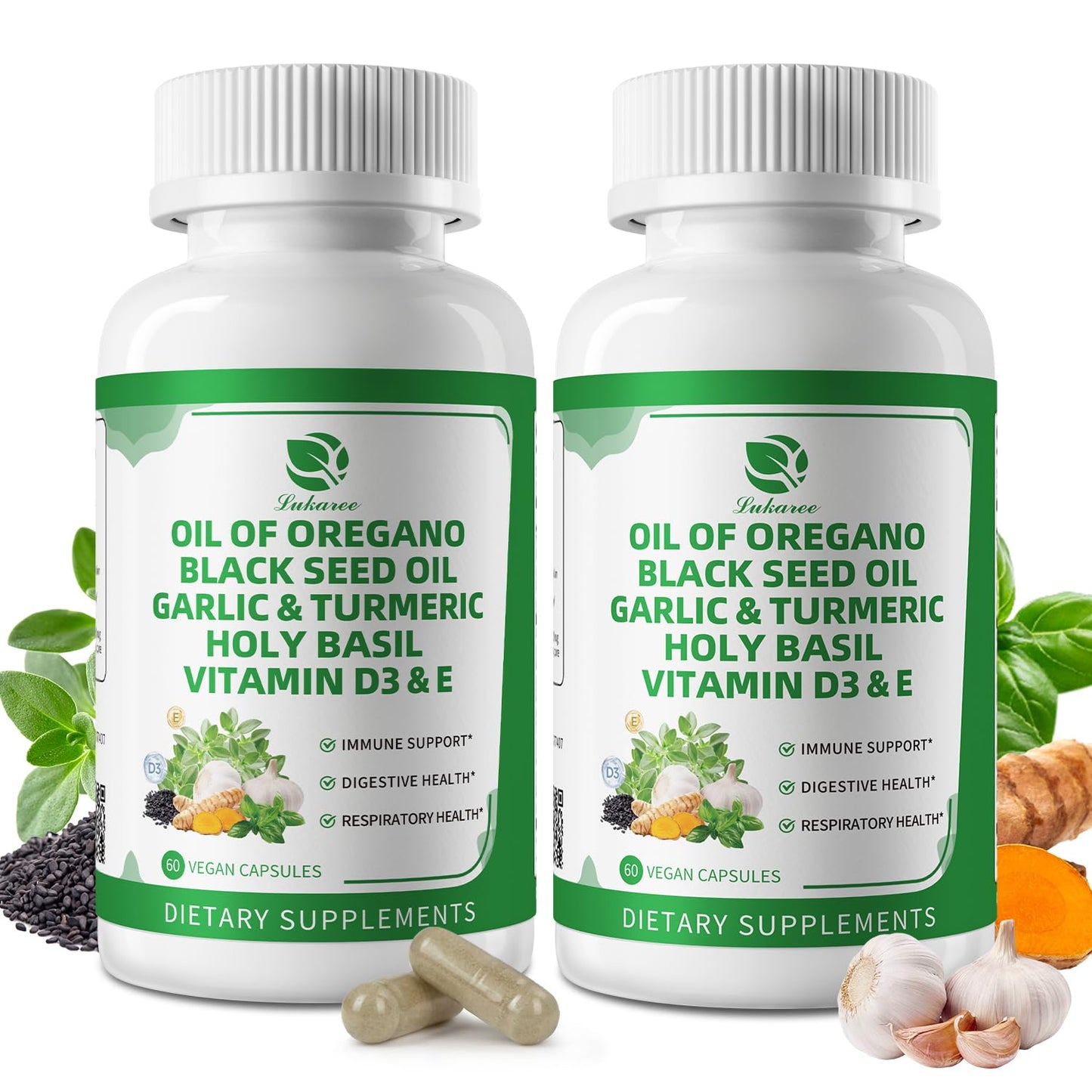 Organic Oil of Oregano Capsules with Black Seed Oil, Garlic, Turmeric, Holy Basil, Vitamin D3, E & Black Pepper – 4 Month Supply (Vegan, Non-GMO)