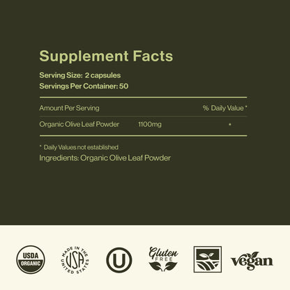Complete Natural Products Organic Olive Leaf Capsules - 550mg, 100 Count, 1100mg per Serving (Pack of 2)