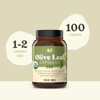 Complete Natural Products Organic Olive Leaf Capsules - 550mg, 100 Count, 1100mg per Serving (Pack of 2)