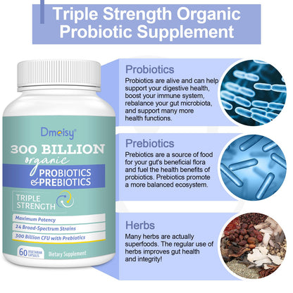 Probiotics for Women and Men – 300B CFU, 24 Strains + 15 Organic Herbs (2 Month Supply)