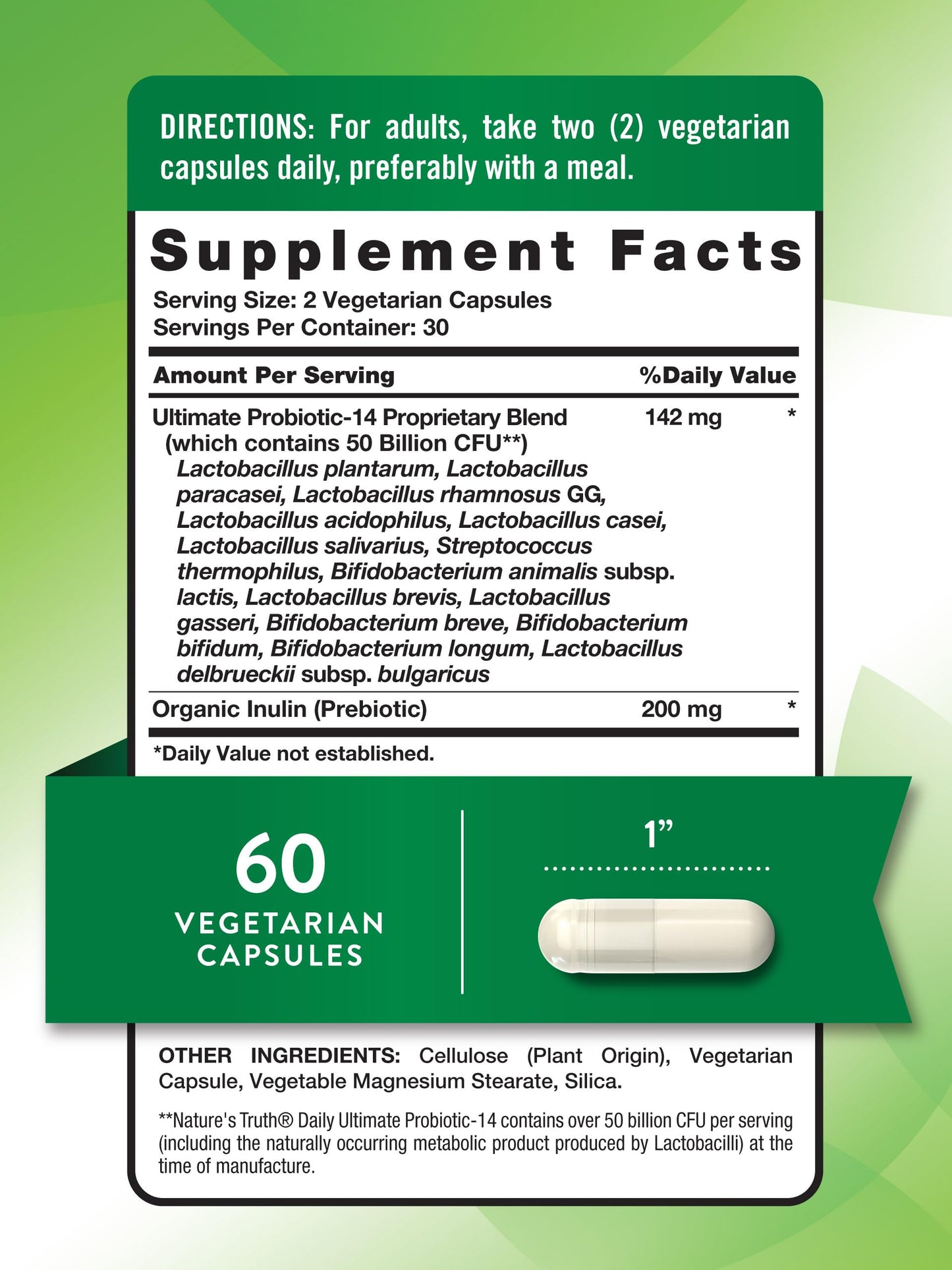 Nature's Truth Probiotic for Women and Men | 50 Billion CFU, 14 Strains, 60 Veg Capsules