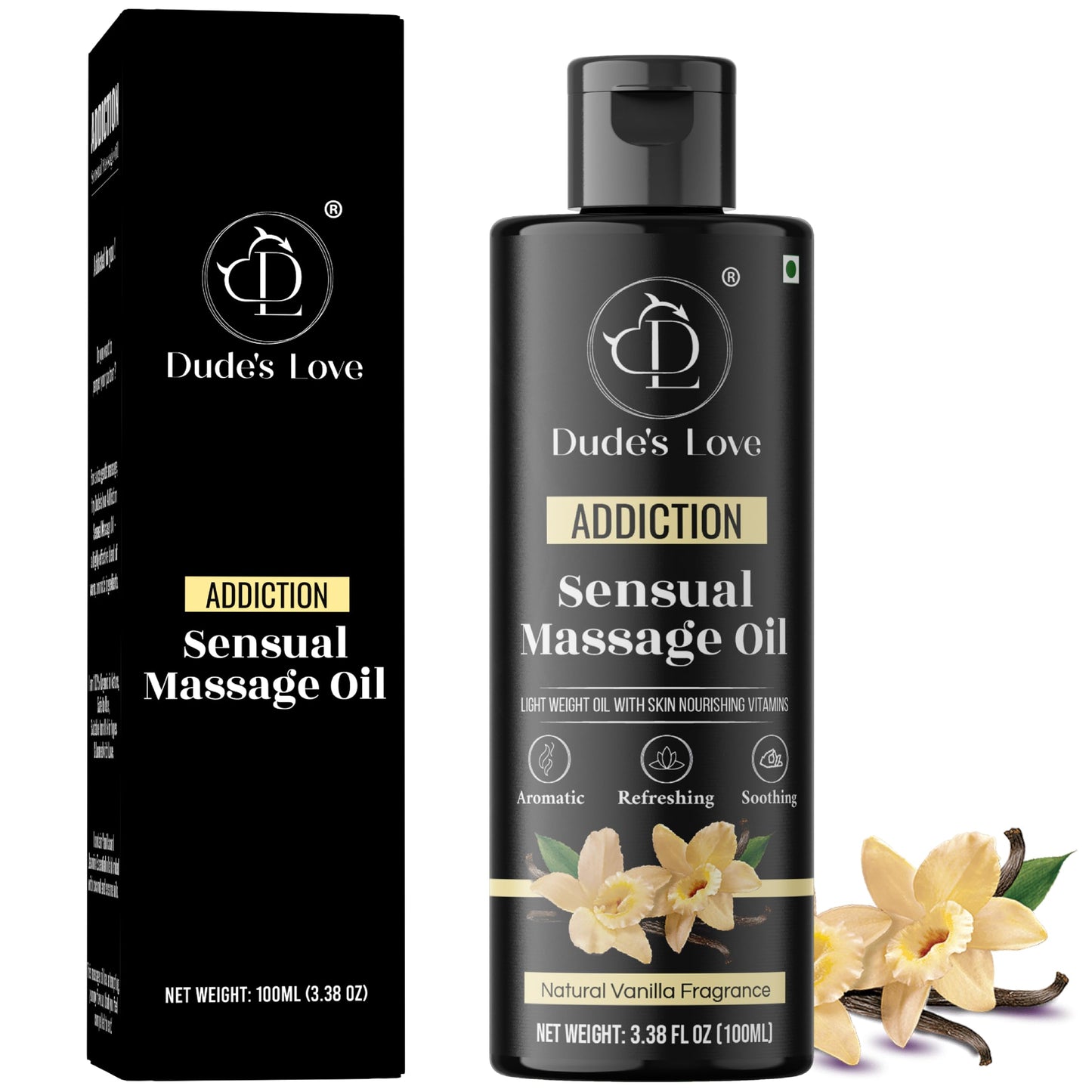 Organic Sensual Delights Vanilla Massage Oil - No Stain & Non-Sticky | Fractionated Coconut Oil, Jasmine