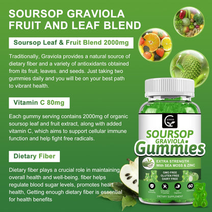 Organic Soursop Graviola Gummies – 2200mg, Zinc & Vitamin C (60)