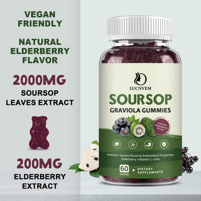 Organic Soursop Graviola Gummies with Elderberry | Multivitamin, Immune Support & Skin Health | Vegan 60 Day Supply
